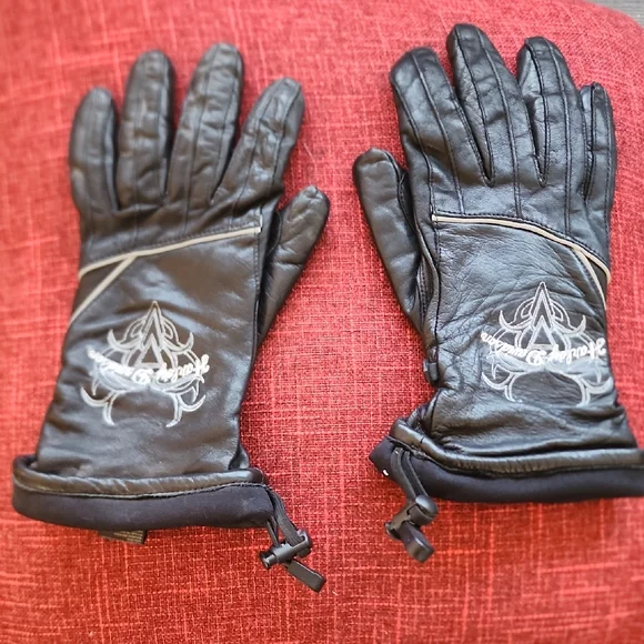 Harley-Davidson Black Leather Gloves with White Detailing - Picture 1 of 7